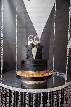 Black And White Formal Two Tier Bow Tie Cake