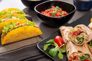 Mexican cuisine. Tacos and burritos