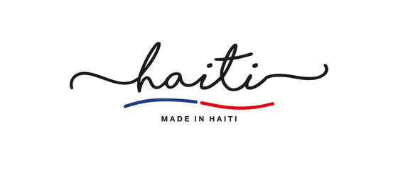 Made in Haiti handwritten calligraphic lettering logo sticker flag ribbon banner - obrazy, fototapety, plakaty