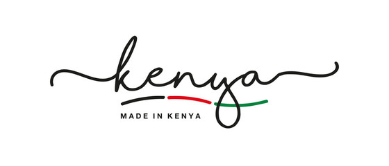 Made in Kenya handwritten calligraphic lettering logo sticker flag ribbon banner