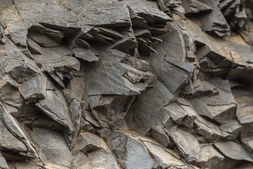 Close-up of jagged basalt rock on a cliff, Vik, Iceland