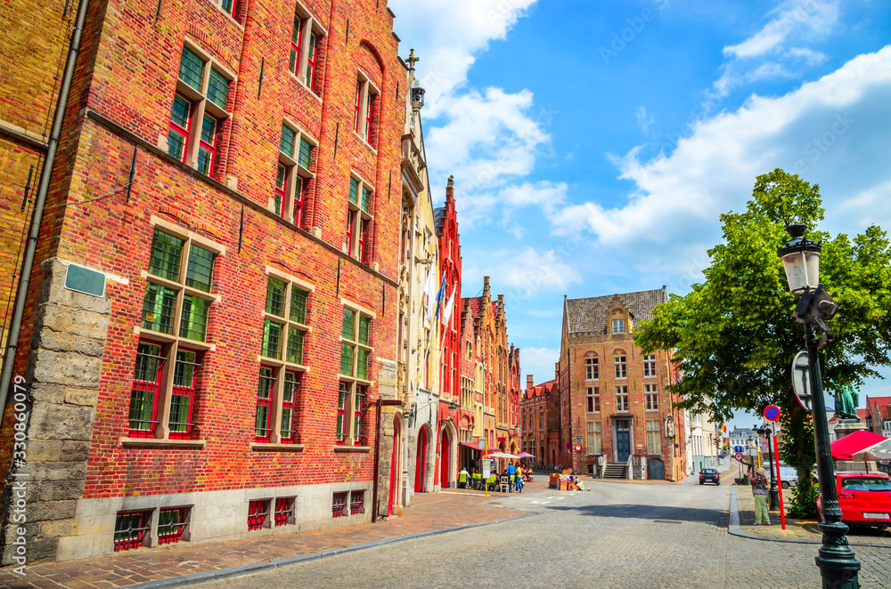 Wall mural Beautiful narrow streets and traditional houses in the old town of Bruges (Brugge), Belgium