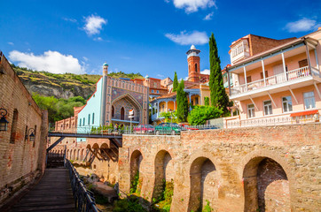 Fototapeta premium Historical center of old Tbilisi, sulphur baths and Juma mosque, Georgia