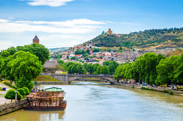 Fototapeta na wymiar View on Kura river and historical center of Tbilisi, Georgia