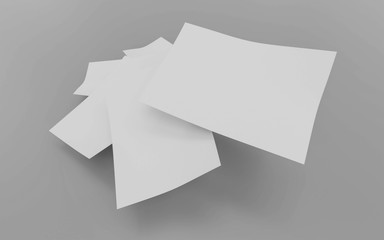 exploding pile of white din a4 paper sheets flying isolated on grey to replace your design 3d render illustration