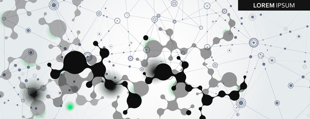 Vector illustration with molecules connection pattern on simple banner beckground