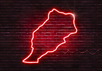 Neon sign on a brick wall in the shape of Morocco.(illustration series)