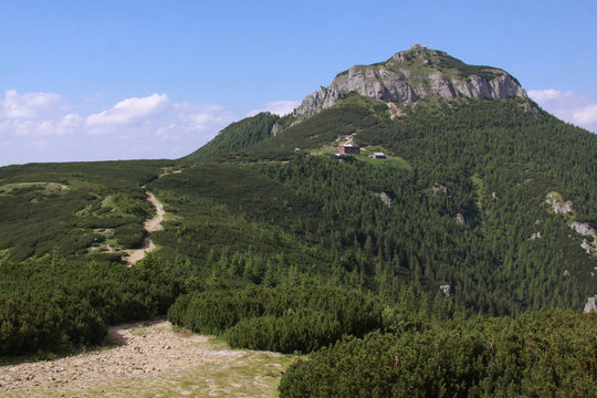 Toaca peak and trail in Ceahlau mountains, Romania