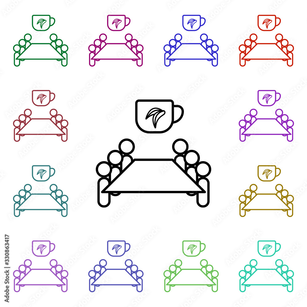 Poster conference tea break multi color style icon. simple thin line, outline vector of conferencing icons 