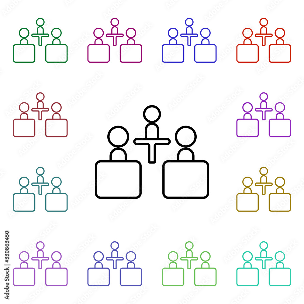 Poster the meeting multi color style icon. simple thin line, outline vector of conferencing icons for ui an