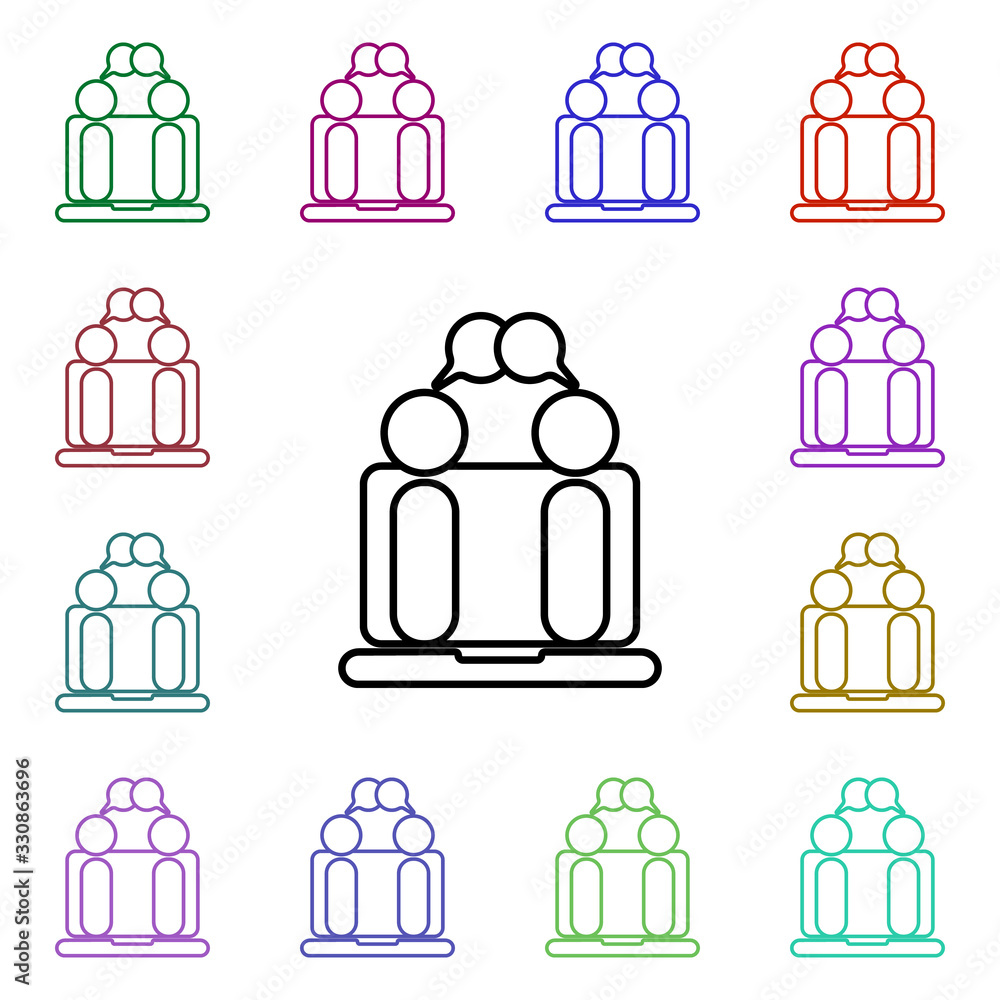 Poster online meeting multi color style icon. simple thin line, outline vector of conferencing icons for ui