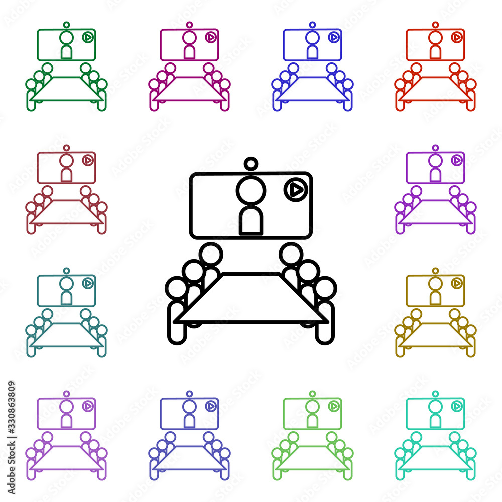 Poster online meeting multi color style icon. simple thin line, outline vector of conferencing icons for ui