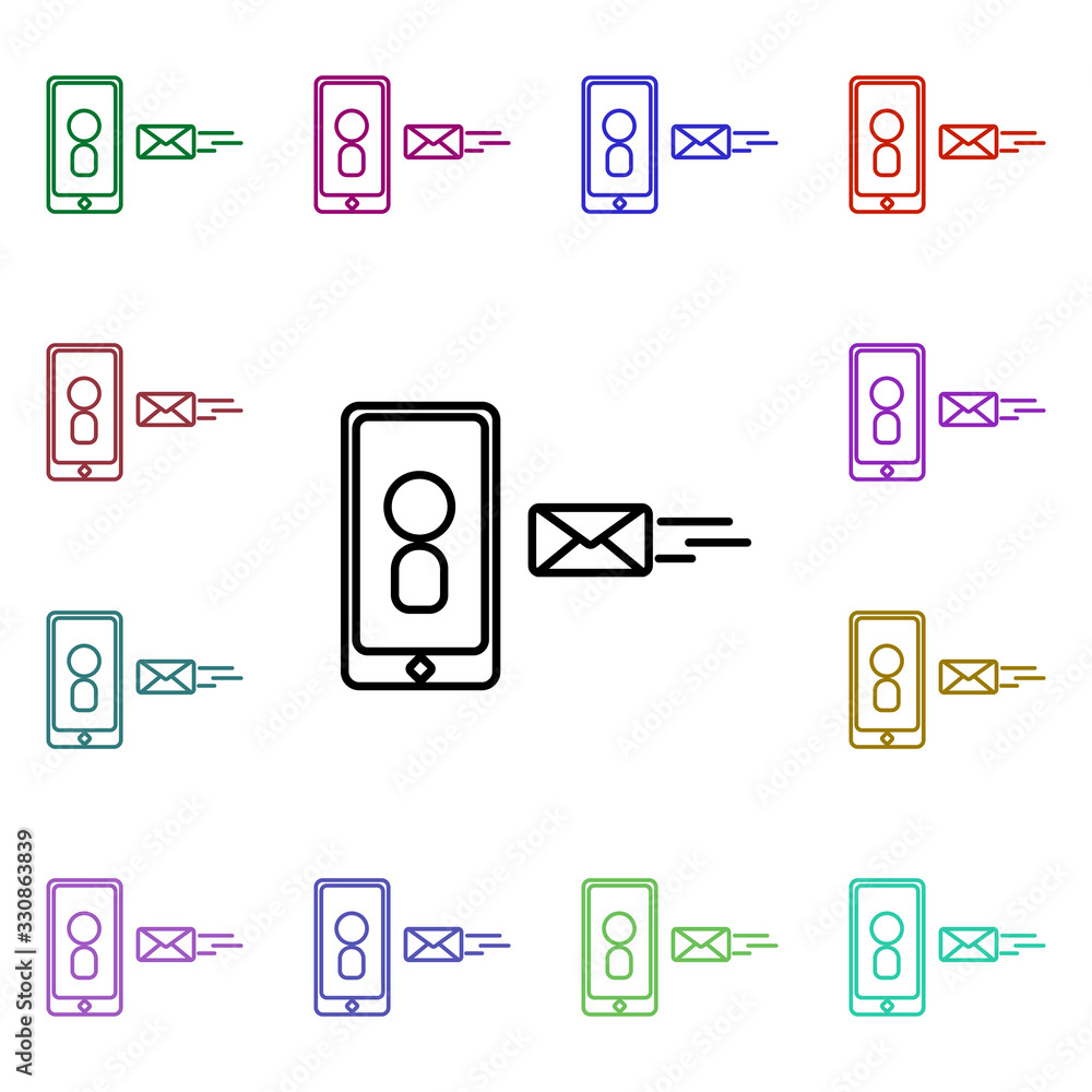 Poster receive a message to the phone multi color style icon. simple thin line, outline vector of conferenc