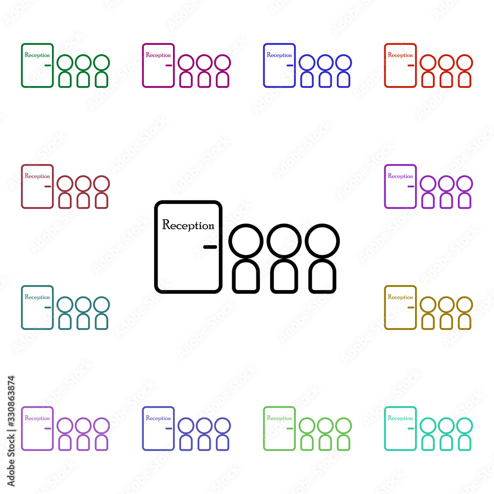 Poster staff at the reception multi color style icon. simple thin line, outline vector of conferencing icon