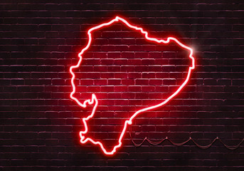 Neon sign on a brick wall in the shape of Ecuador.(illustration series)