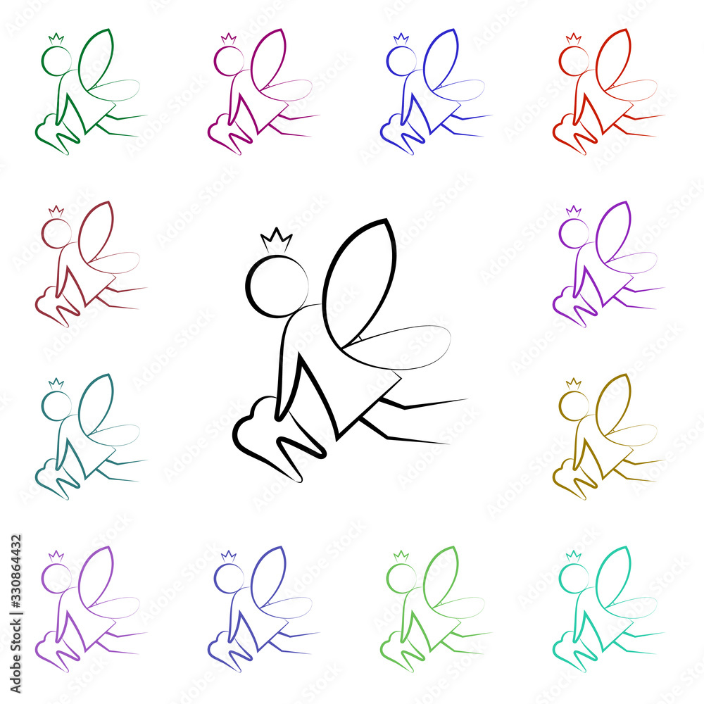 Poster angel, tooth multi color style icon. simple thin line, outline vector of dentist icons for ui and ux