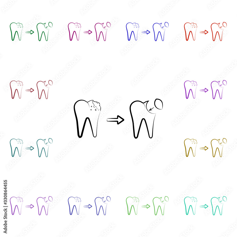 Aufkleber bacteria, dentist, decayed multi color style icon. simple thin line, outline vector of dentist icons
