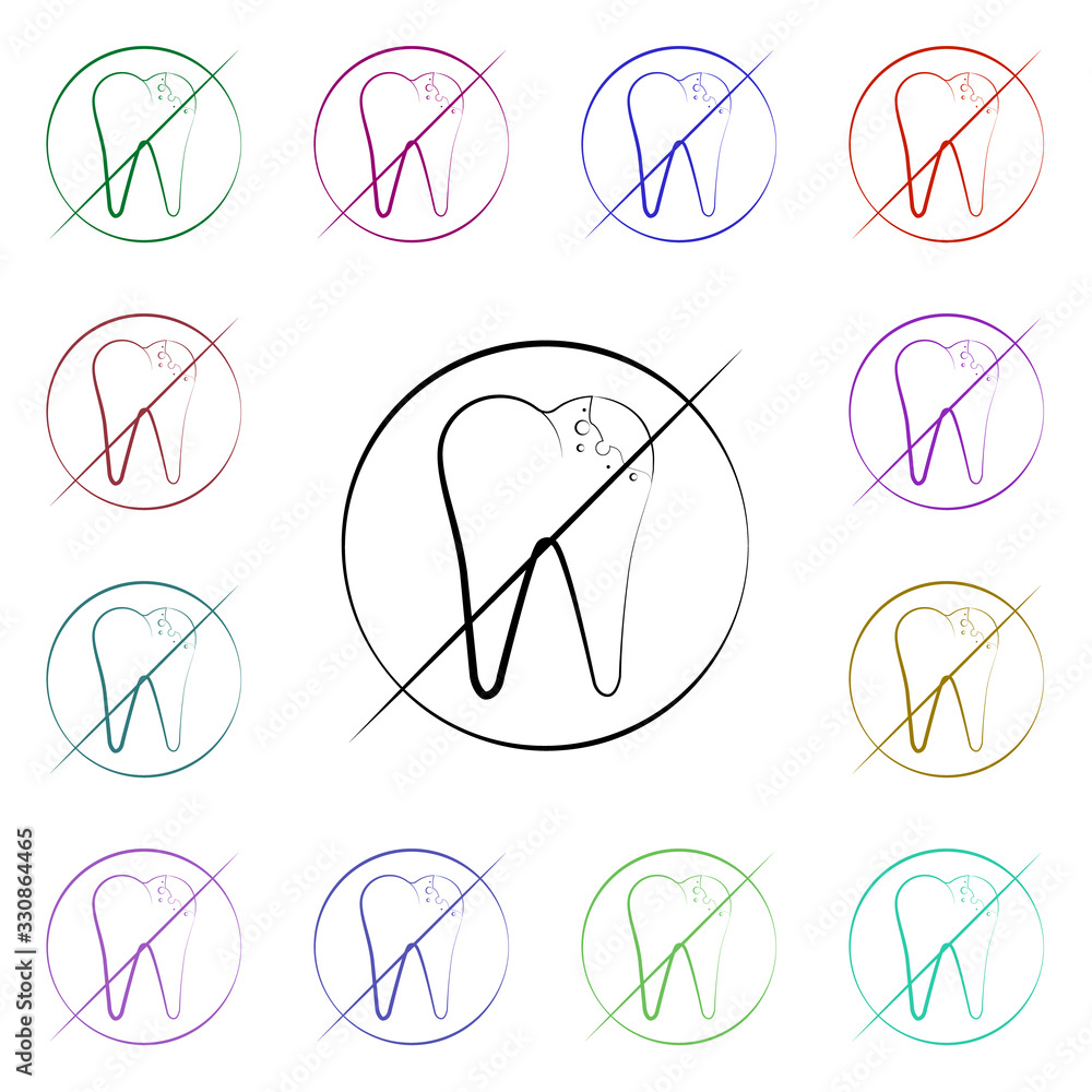 Poster ban, tooth multi color style icon. simple thin line, outline vector of dentist icons for ui and ux, 