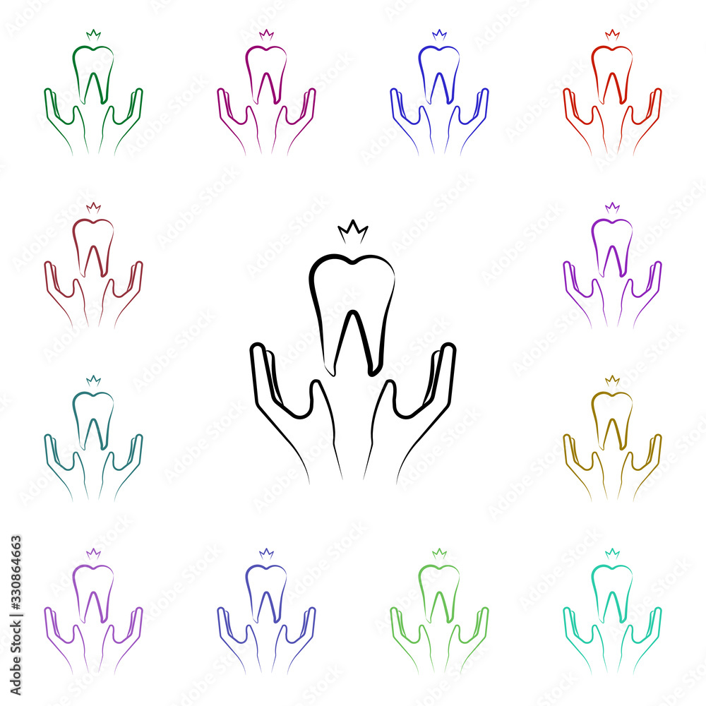Poster hand, tooth, safe multi color style icon. simple thin line, outline vector of dentist icons for ui a
