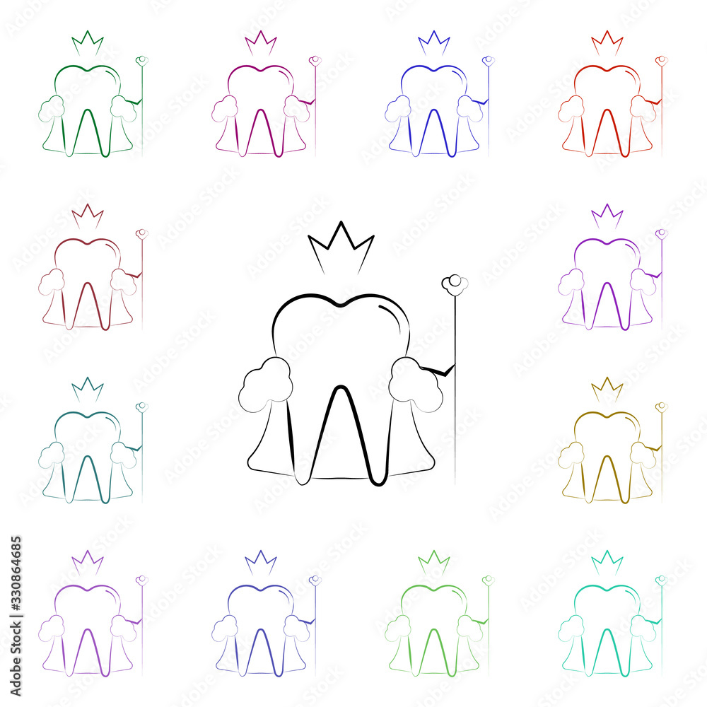 Poster king, tooth multi color style icon. simple thin line, outline vector of dentist icons for ui and ux,