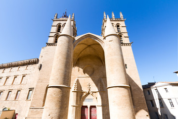 Main entrance of the Montpellier Cathedral, southern France