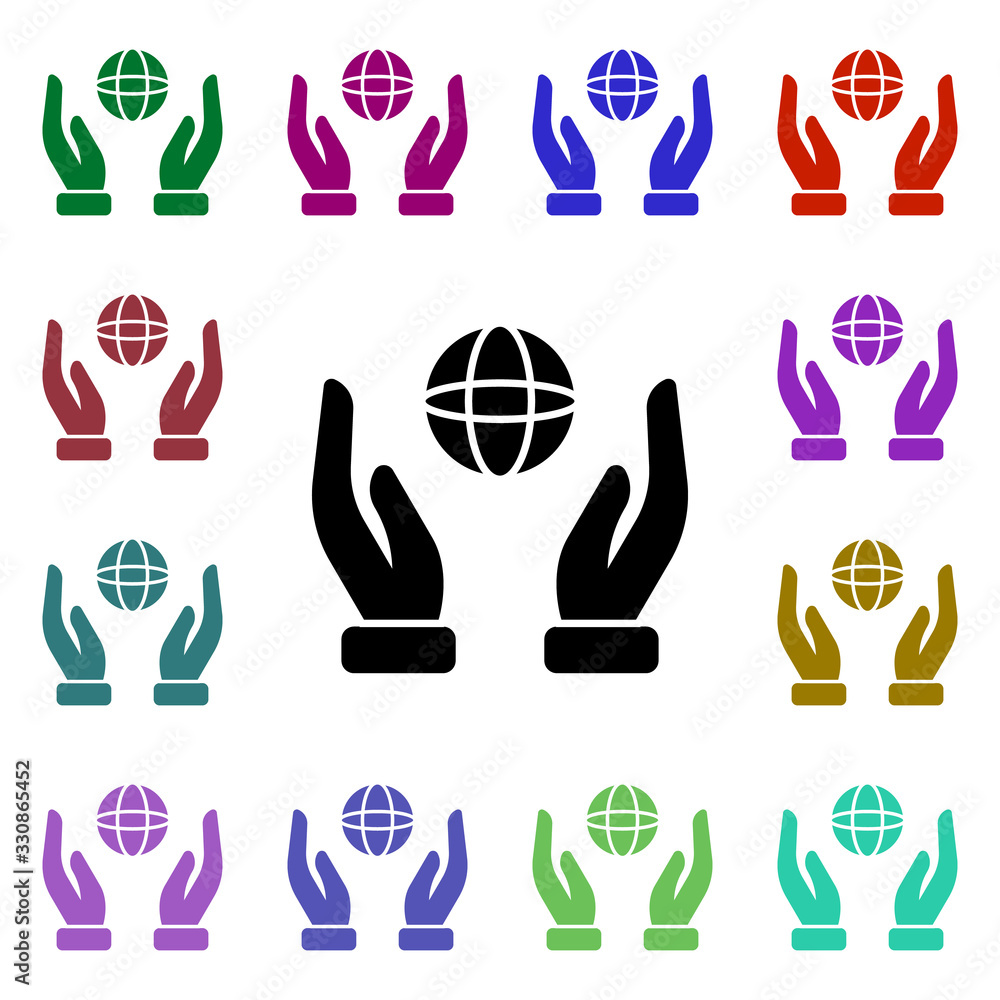 Poster hands, earth, planet multi color style icon. simple glyph, flat vector of ecology icons for ui and u