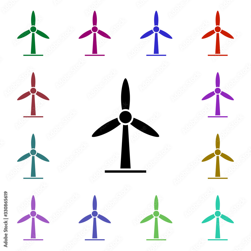 Poster electricity, energy, windmill multi color style icon. simple glyph, flat vector of ecology icons for