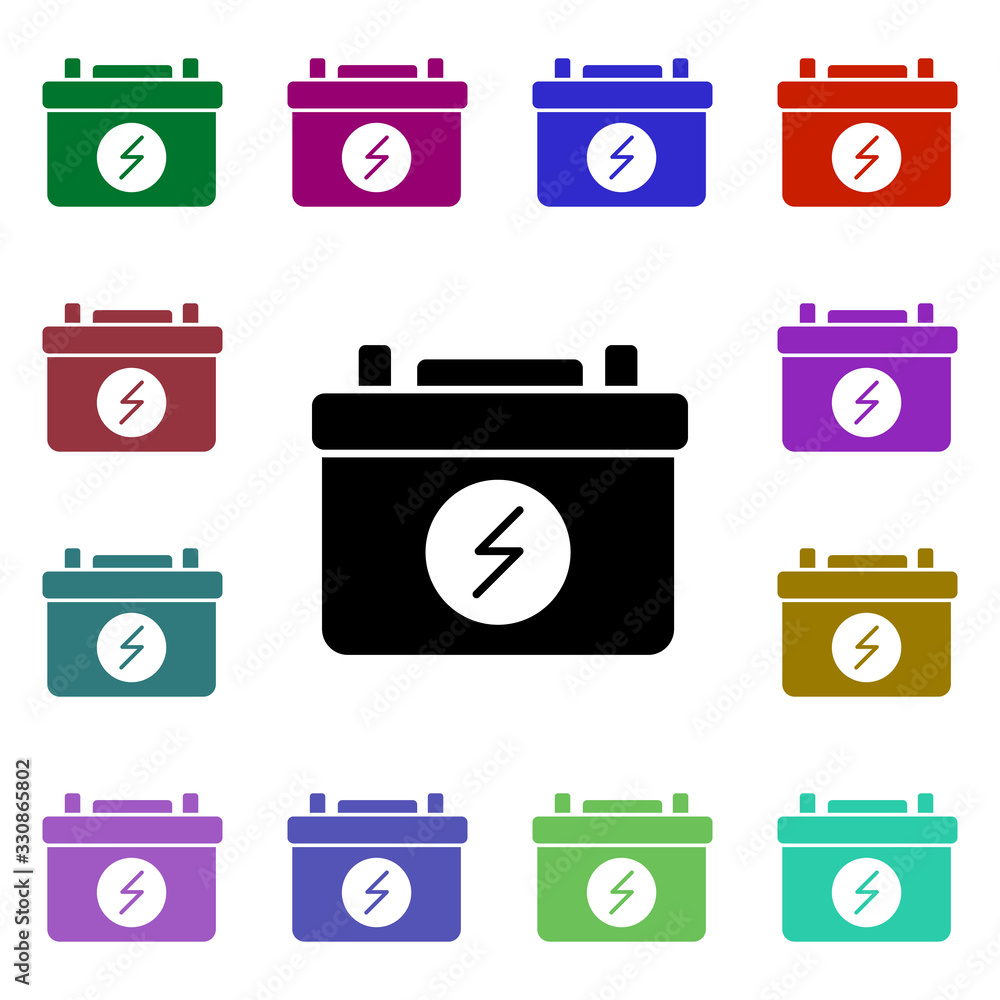 Poster battery, power multi color style icon. simple glyph, flat vector of ecology icons for ui and ux, web