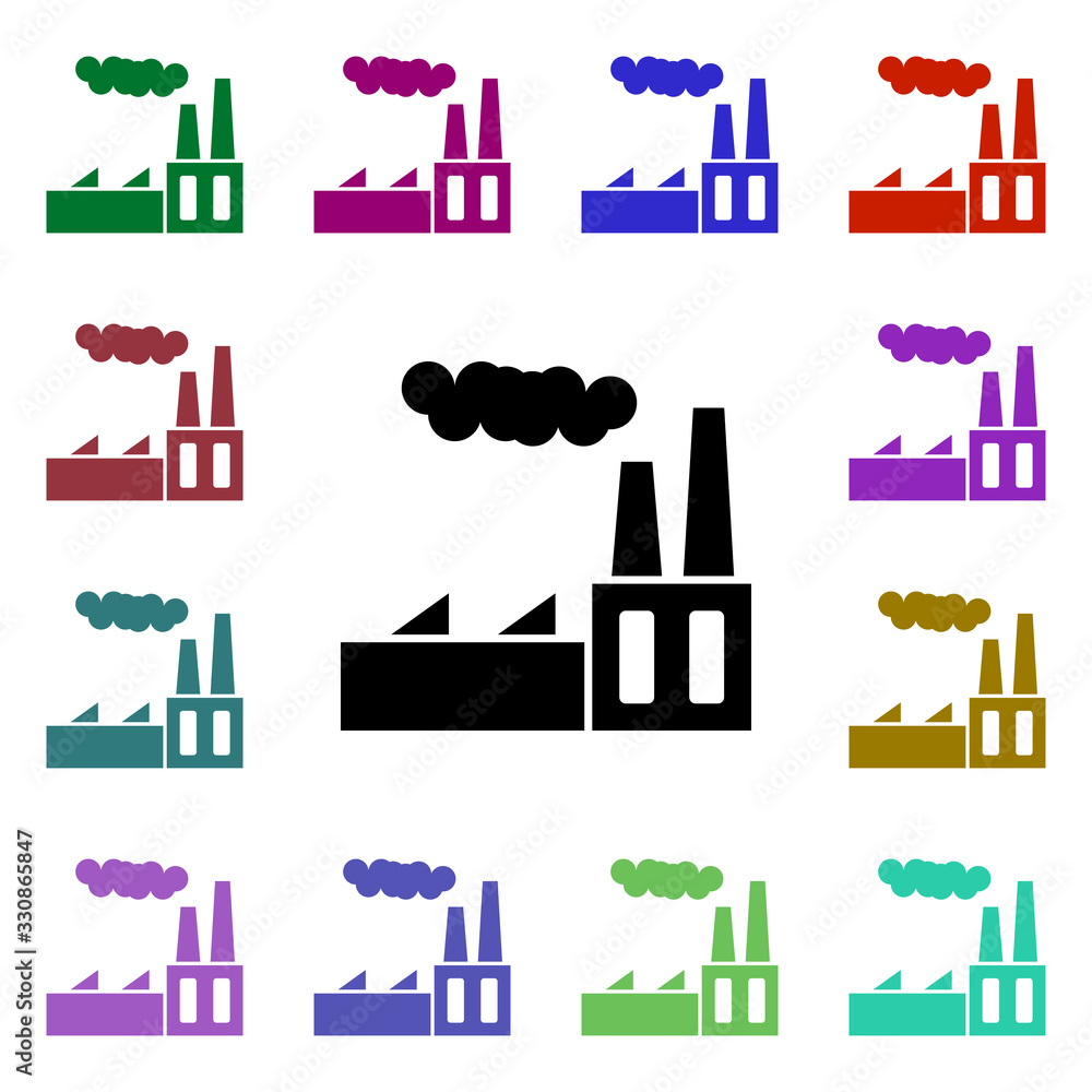 Poster factory, fog multi color style icon. simple glyph, flat vector of ecology icons for ui and ux, websi