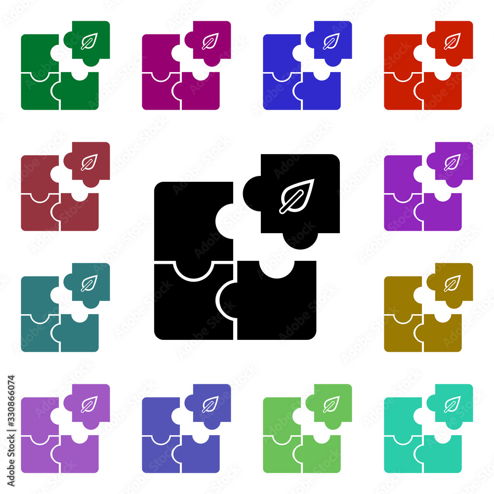Poster puzzle, leaf multi color style icon. simple glyph, flat vector of ecology icons for ui and ux, websi