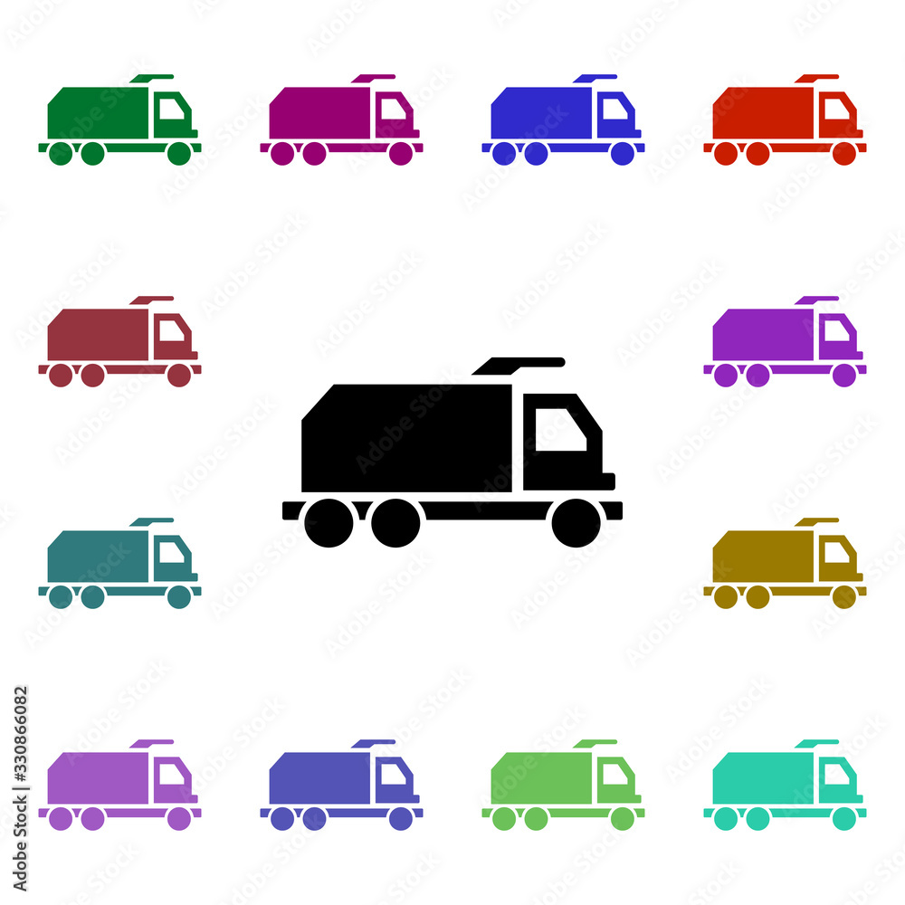 Poster garbage truck, car multi color style icon. simple glyph, flat vector of ecology icons for ui and ux,