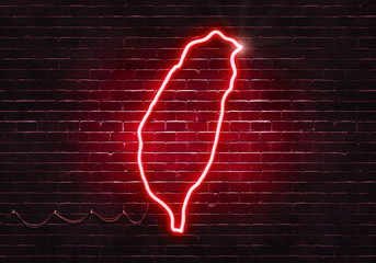 Neon sign on a brick wall in the shape of Taiwan.(illustration series)