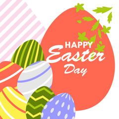 Happy easter day greeting card design template for celebrate Jesus rose from the dead in Christmas. Also include easter eggs illustration vector. Suitable for social media template, blog post, etc.