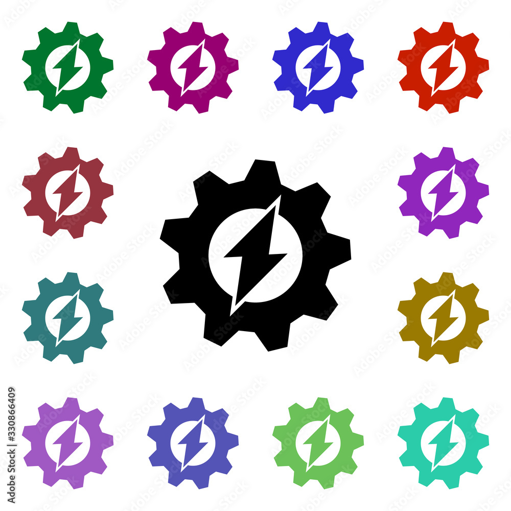 Poster power, gear multi color style icon. simple glyph, flat vector of ecology icons for ui and ux, websit