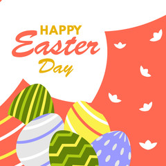 Happy easter day greeting card design template for celebrate Jesus rose from the dead in Christmas. Also include easter eggs illustration vector. Suitable for social media template, blog post, etc.