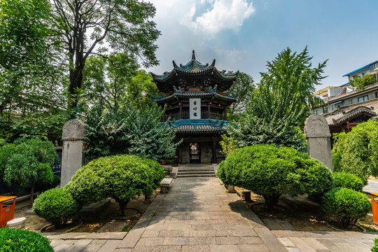 Main courtyard with gardens and small pagoda. Great Mosque of Xi'an at Xi'an old city, Shaanxi Province, China