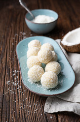 Delicious no bake candy, white chocolate truffles covered in shredded coconut
