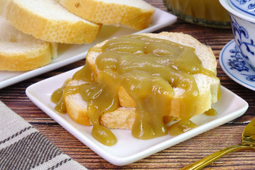 Traditional Thai custard is a common dipping sauce for fresh breads of all sorts. Selctive focus.