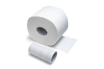 Toilet Paper Roll and Empty Toilet Paper Cardboard Isolated on White Background