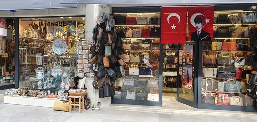 Istanbul, Turkey, 2nd of Feb 2020, buildings and souvenirs sold along the streets of istanbul