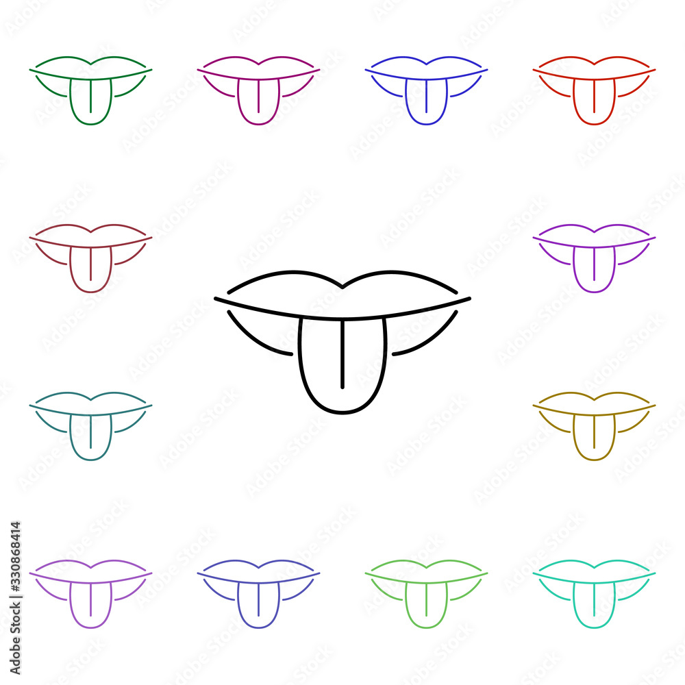 Poster tongue, organ multi color style icon. simple thin line, outline vector of human organ icons for ui a