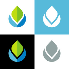 Water and leaf logo template, modern logomark icon design - Vector