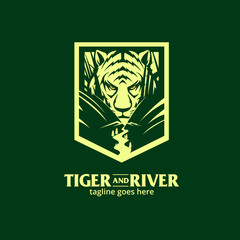 Crouching Tiger in the river vector illustration