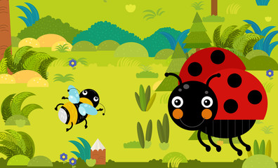 cartoon scene with different european animals in the forest illustration