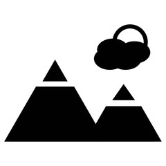 Winter mountain with cloudy moon icon.