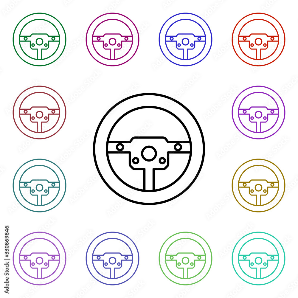 Poster steering multi color style icon. simple thin line, outline vector of motor sports icons for ui and u