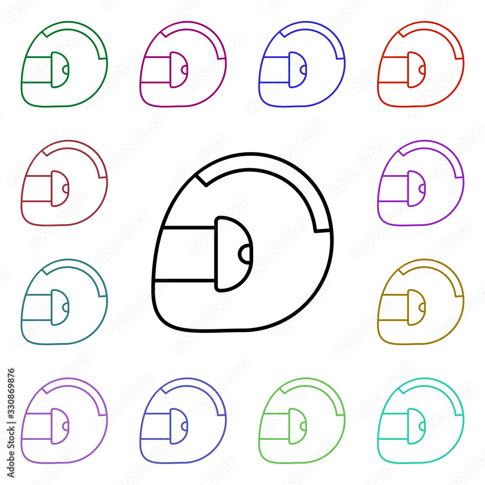 Poster racing helmet multi color style icon. simple thin line, outline vector of motor sports icons for ui 