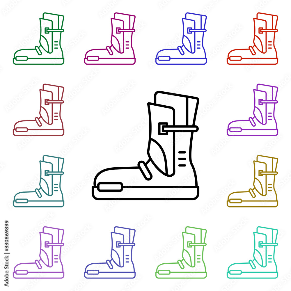 Poster boots multi color style icon. simple thin line, outline vector of motor sports icons for ui and ux, 
