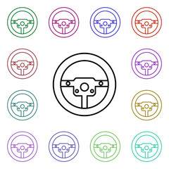 Steering multi color style icon. Simple thin line, outline vector of motor sports icons for ui and ux, website or mobile application