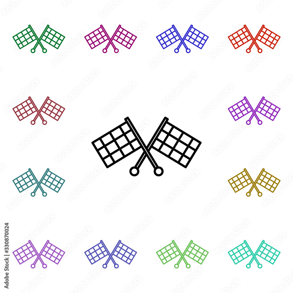 Poster finish flags multi color style icon. simple thin line, outline vector of motor sports icons for ui a